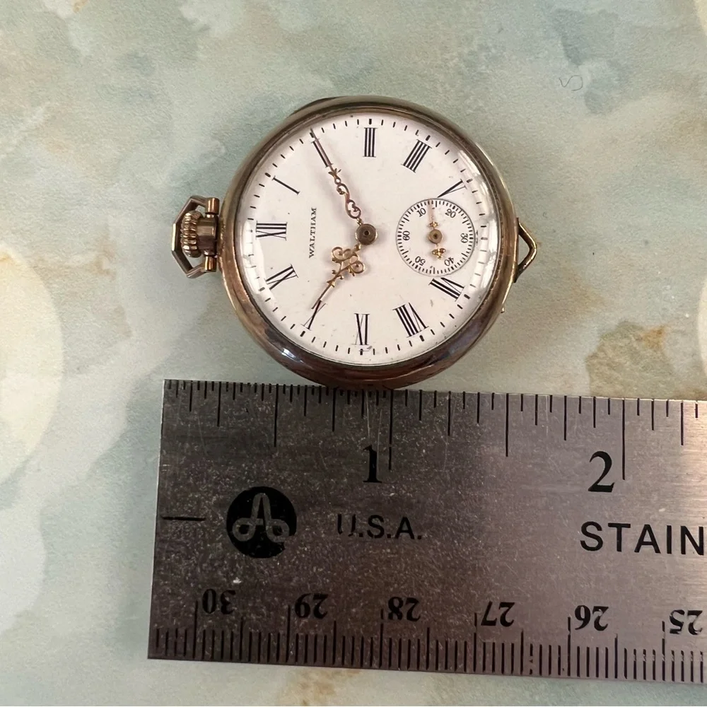 WALTHAM Antique 7 Jewel Pocket Watch in 14k Gold Filled Elgin Napoleon Case
